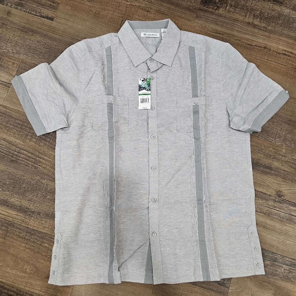 New Cubavera Short Sleeve Button Down Men's Shirt, Size L, Linen Blend